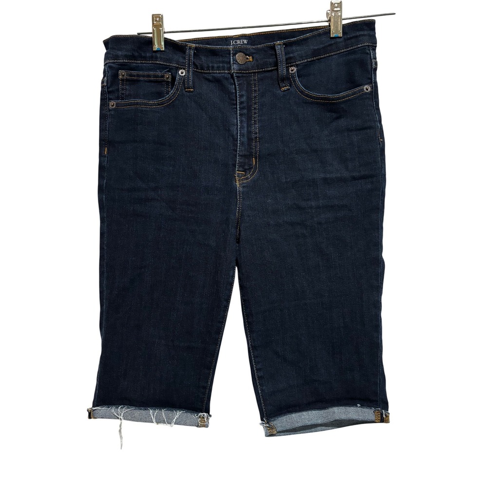 J.Crew 10 High-Rise Skinny Denim Shorts Bermuda‎ Long  Dark Wash Raw Hem 29T mod